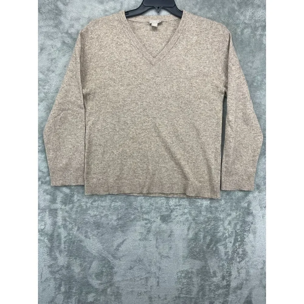 J. Crew Men's‎ Pullover Sweater Medium Size Medium Tan Wool Nylon Blend V-Neck